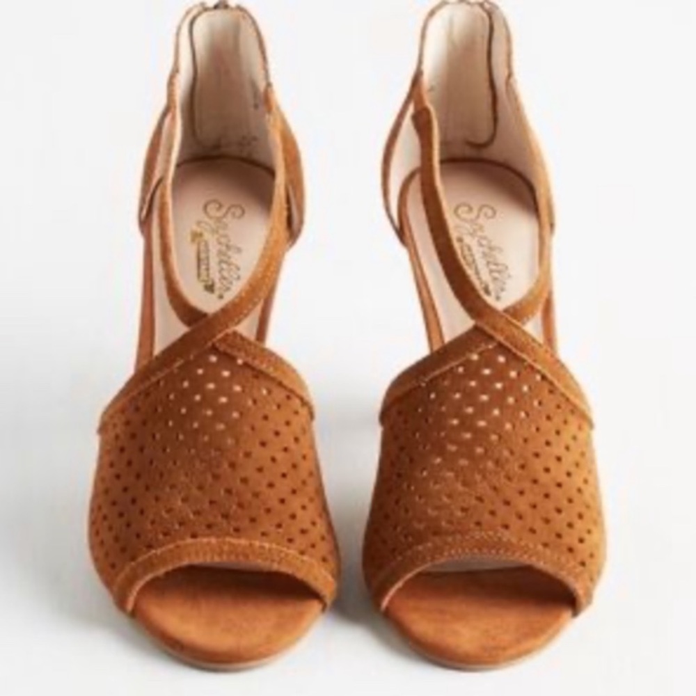 Seychelles Brown Leather Perforated Cone Heels